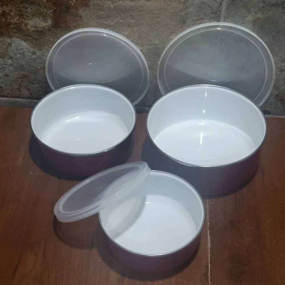 Stainless Steel Food Container Storage Red Mixing Bowl Set Nested 3 Serve Bowl S
